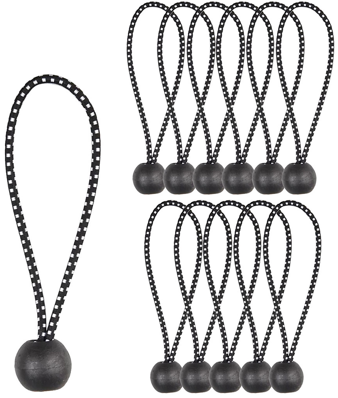 Spanngummis mit Kugel (12er Pack) – Outdoor Tarp-Befestigung, schwarz